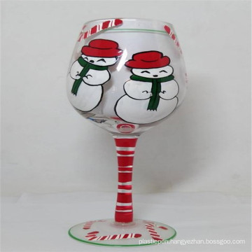 hand painted Christmas series red colored wine glasses